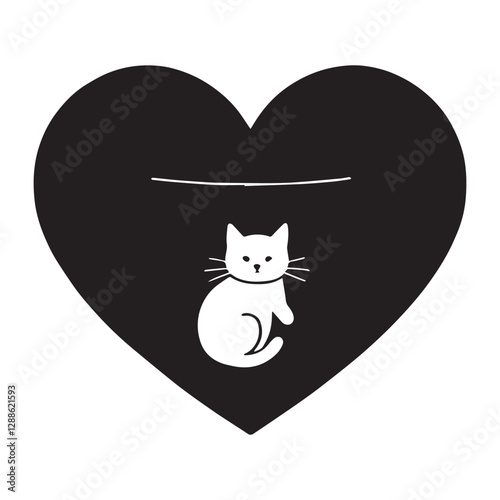 Cat in heart shape vector illustration