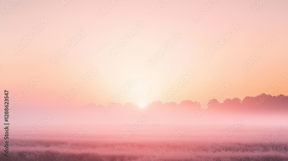 Obraz premium A peaceful and serene sunrise over a calm landscape. Perfect for themes related to tranquility, nature, and morning inspiration