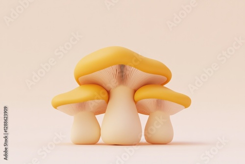 Bright yellow mushrooms with soft curves create playful, whimsic photo