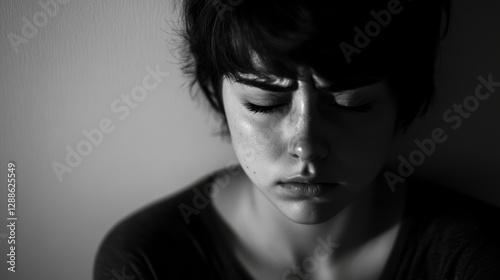Downcast Gaze: Depressed Woman in Shadows