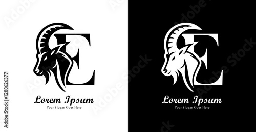 goat head logo design combined with the letter E