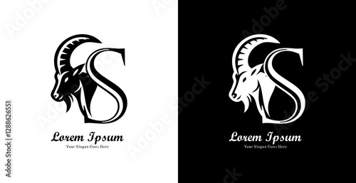 goat head logo design combined with the letter S