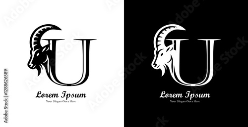 goat head logo design combined with the letter U