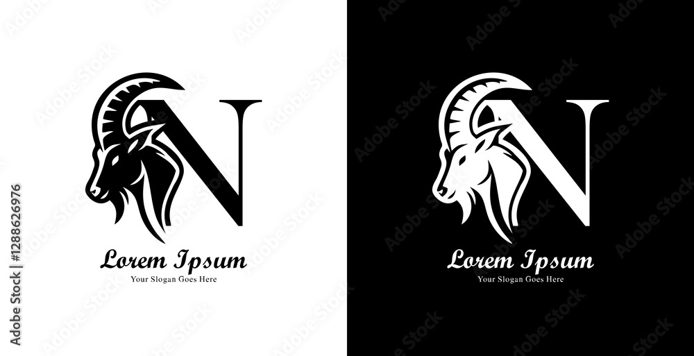 Fototapeta premium goat head logo design combined with the letter N
