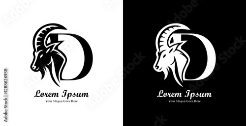 goat head logo design combined with the letter D