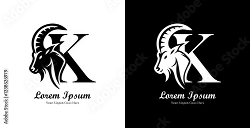 goat head logo design combined with the letter K