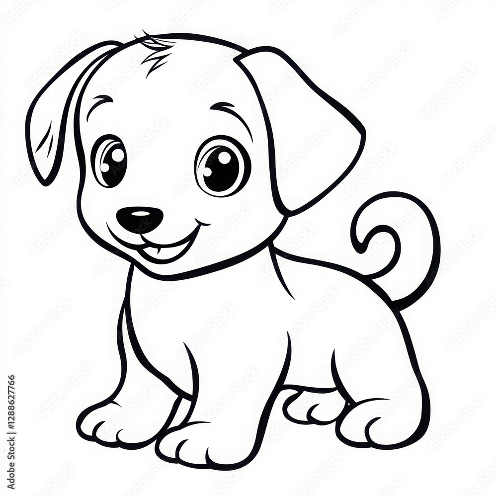 Fototapeta premium Cute Cartoon Puppy Wagging Its Tail in Simple Style