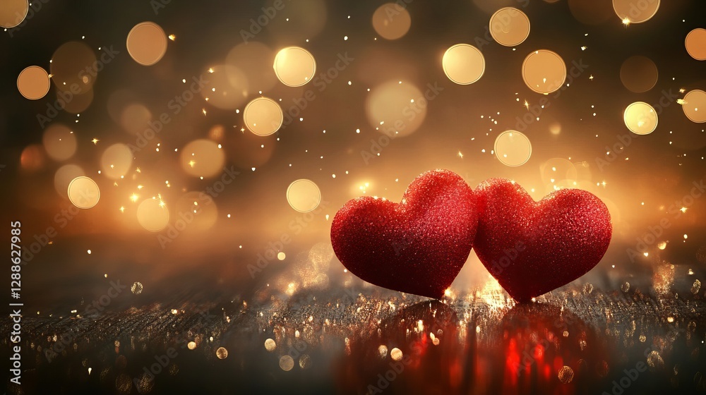 Obraz premium Romantic Glittering Red Hearts on Dark Background—Perfect for Valentine's Day