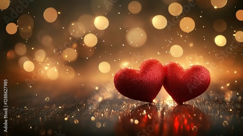 Romantic Glittering Red Hearts on Dark Background—Perfect for Valentine's Day