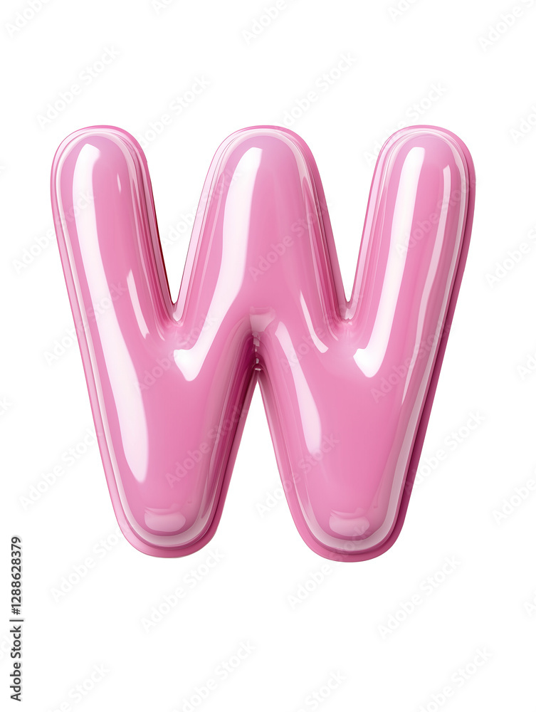 pink inflatable 3d “W” letter made of glossy latex on transparent background, png pink inflatable 3d “W” letter made of glossy latex on transparent background, png