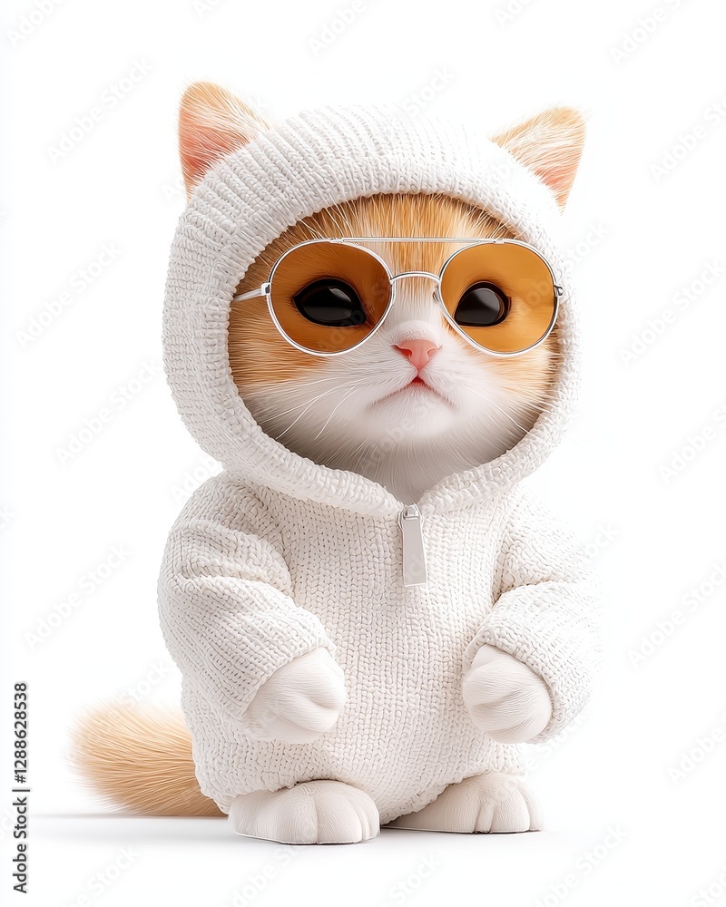 Obraz premium Cute cartoon cat in a stylish outfit with sunglasses, perfect for fun illustrations.