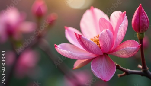 Soft pink petals unfurl from delicate branches, pink, garden, nature