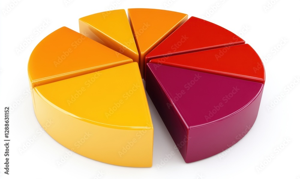 Obraz premium Colorful pie chart displaying data segments in vibrant hues with a clean, white background