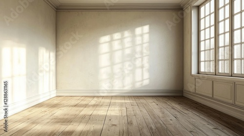 Wallpaper Mural Empty Bright Room with Wooden Floor and Large Windows in Daylight Torontodigital.ca