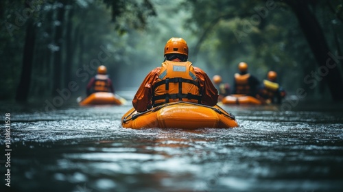 Wallpaper Mural Rescue team aiding flood victims with rescue boats Torontodigital.ca