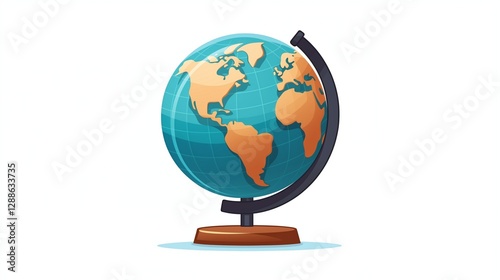 School globe Vector Illustration. Model of Planet Earth with Map of World Icon Isolated on White Background.
