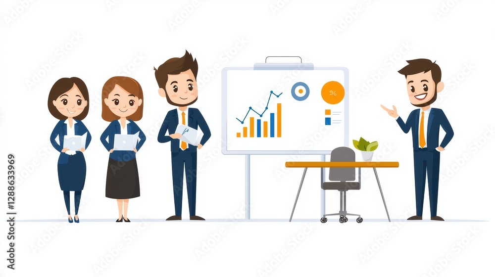 Professional Business Team Discussing Growth Strategies with Charts and Graphs in a Modern Office Setting Professional Business Team Discussing Growth Strategies with Charts and Graphs in a Modern Office Setting