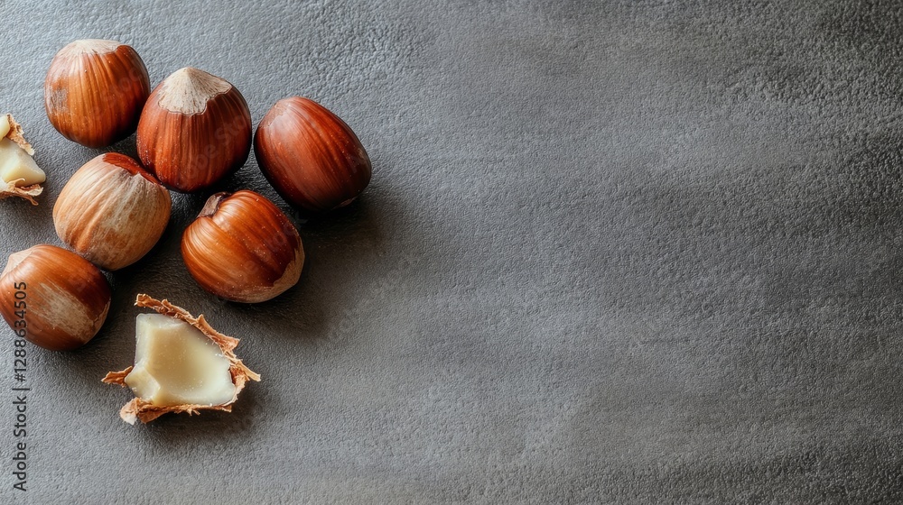 Obraz premium Cracked Hazelnut Cluster on Gray