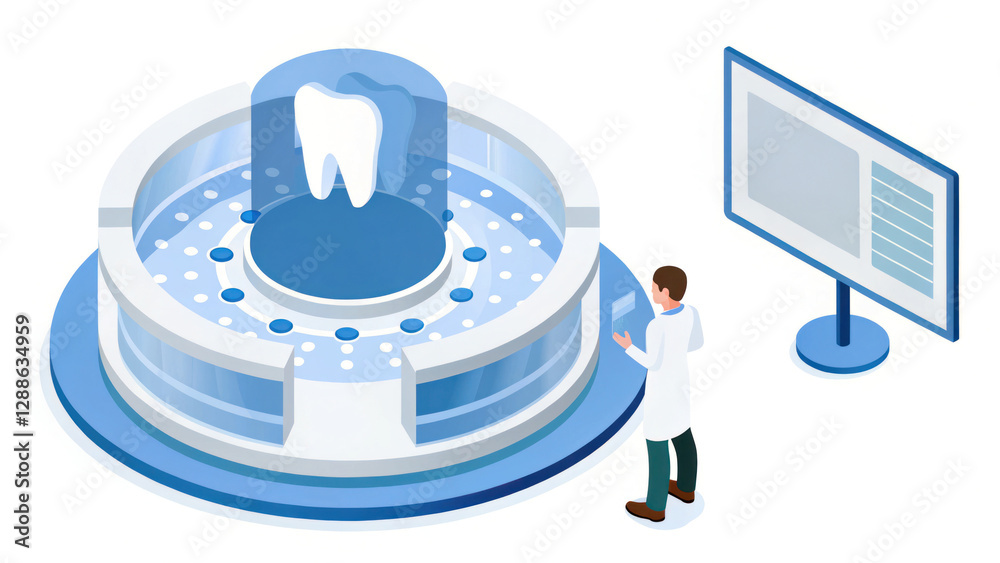 dental professional analyzing holographic tooth model in modern lab dental professional analyzing holographic tooth model in modern lab
