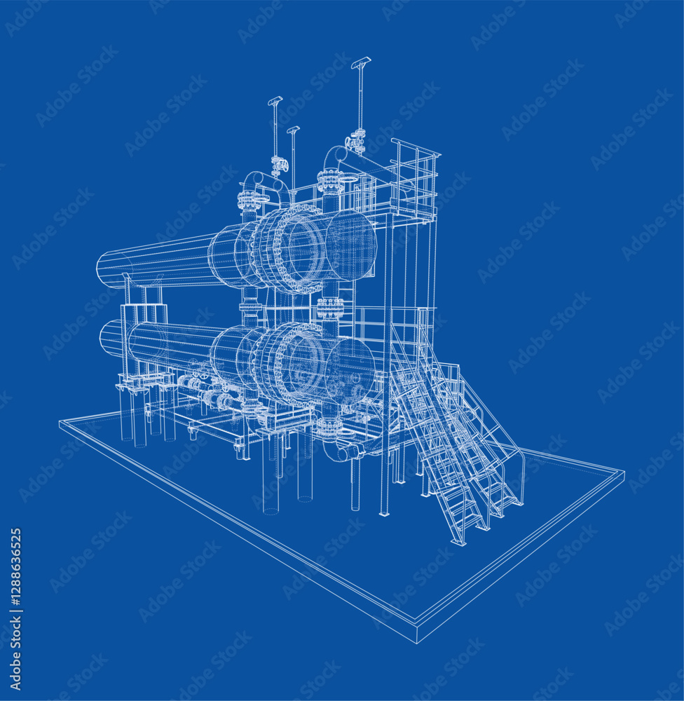 Petroleum heater exchanger. Vector rendering of 3d Petroleum heater exchanger. Vector rendering of 3d