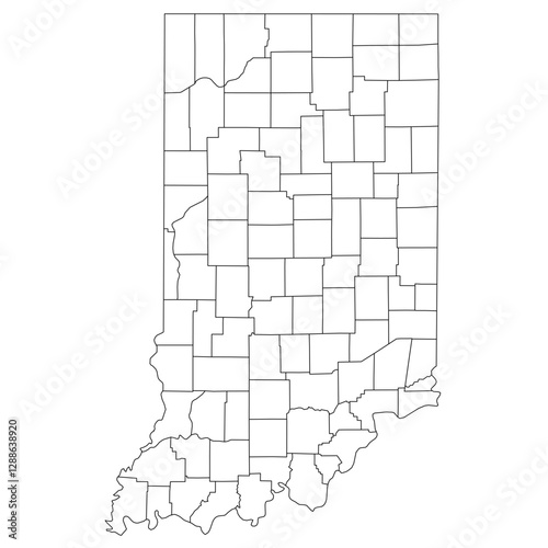 Indiana, IN - detailed political map of US state. Administrative map divided into counties. Thin blank black outline map. Vector illustration photo