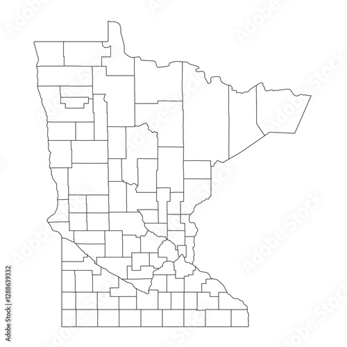 Minnesota, MN - detailed political map of US state. Administrative map divided into counties. Thin blank black outline map. Vector illustration