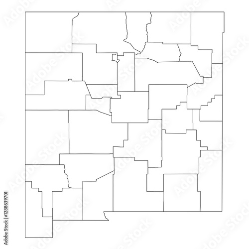 New Mexico, NM - detailed political map of US state. Administrative map divided into counties. Thin blank black outline map. Vector illustration