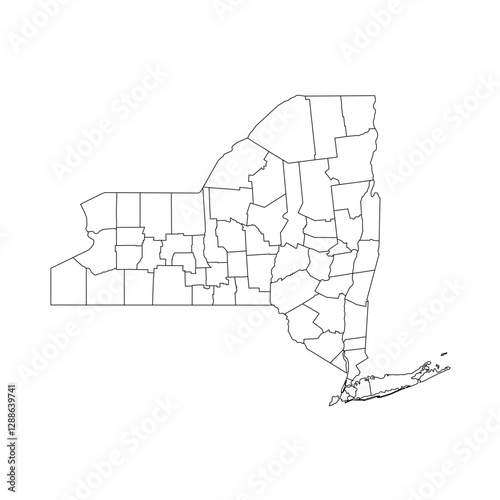 New York, NY - detailed political map of US state. Administrative map divided into counties. Thin blank black outline map. Vector illustration