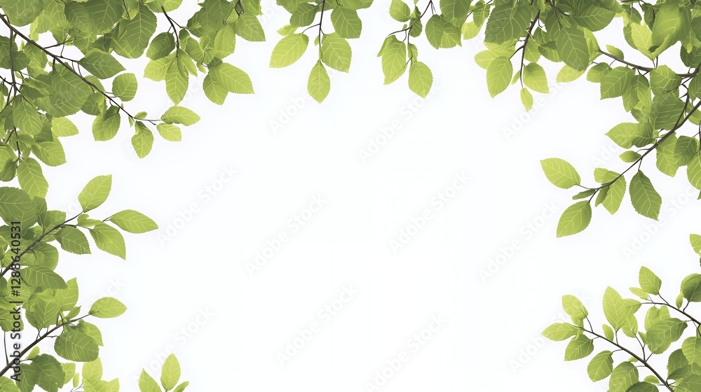 Green Leaves Frame on White Background Green Leaves Frame on White Background