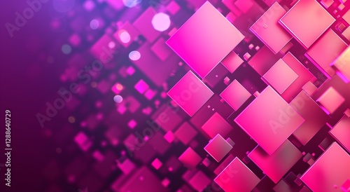 Abstract background with pink squares on a purple gradient, with glowing lights and a bokeh effect.