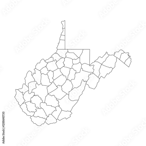 West Virginia, WV - detailed political map of US state. Administrative map divided into counties. Thin blank black outline map. Vector illustration
