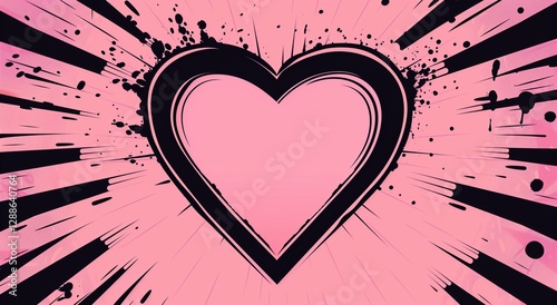 A pink background with black comic book-style lines forming the shape of an abstract heart.