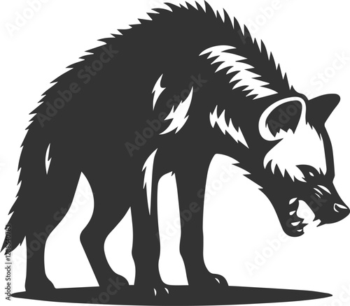 A hyena growling with its head low, aggressive stance vector animal silhouette