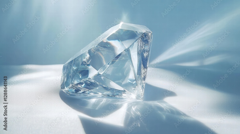 Crystal Clear Gemstone on Soft Blue Background Crystal Clear Gemstone on Soft Blue Background