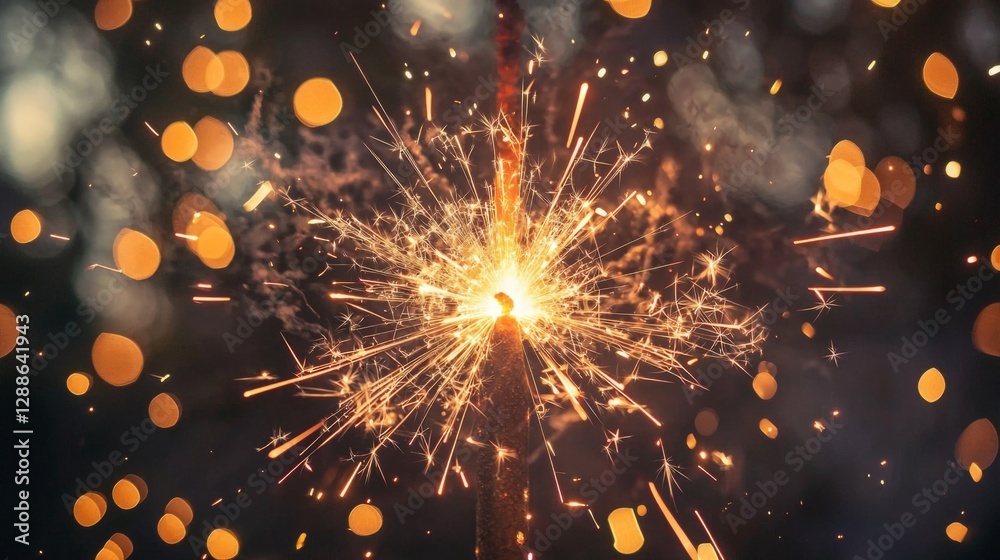 Obraz premium Sparkling Firework Sparkler with Bokeh Background at Night