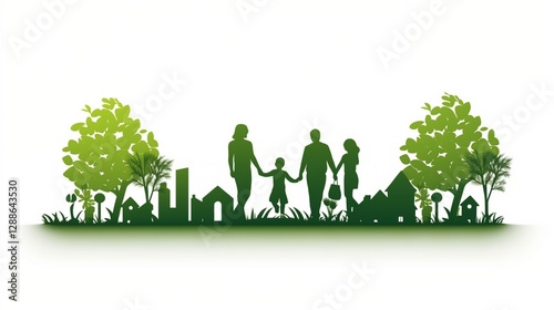 group of people inGreen city. Planting trees by large family in yard, park. Landscaping of town. Vector illustrati the forest Life 