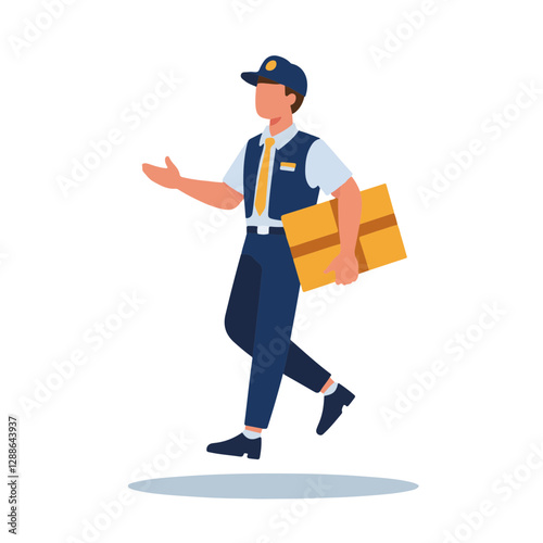 Delivery man smiling while walking with a package