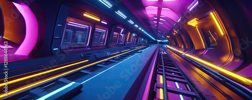 Futuristic Neon Tunnel with Vibrant Lighting, Ideal for Sci-Fi Settings