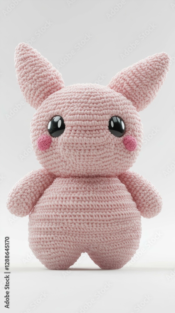 Cute Crochet Rabbit Amigurumi Toy with Pink Yarn Wool Design and Knitted Bunny Features for Display Cute Crochet Rabbit Amigurumi Toy with Pink Yarn Wool Design and Knitted Bunny Features for Display