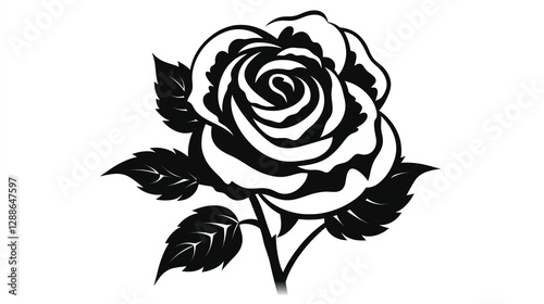 rose silhouette vector with leafs on a isolated white background
