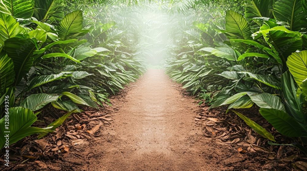 Obraz premium Lush Green Jungle Path With Sunlight