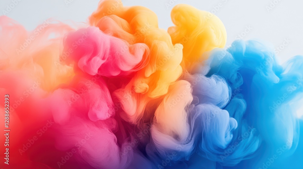 Fototapeta premium Colorful swirls of pink, orange, yellow, and blue smoke blending together against a light background