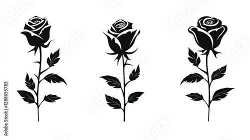 set of black silhouettes of flowers