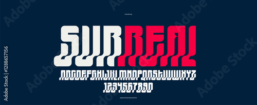 Bended and deformed display font for logos and posters, vector distorted and twisted typeface for headlines and advertising, logotype cool typography.