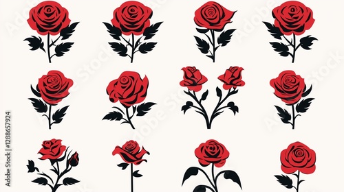red roses set silhouette vector illustration 