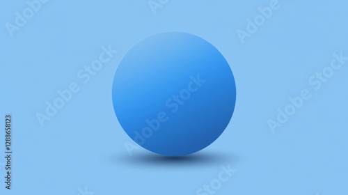 Blue sphere suspended on light blue background with shadow
