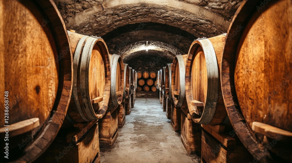 Rustic Wine Cellar with Wooden Barrels in an Intimate Atmosphere Rustic Wine Cellar with Wooden Barrels in an Intimate Atmosphere
