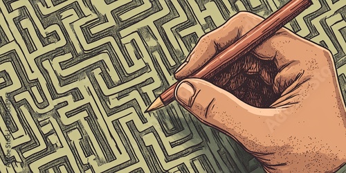 Hand draw a shorten straight way to go through the complication of maze game.