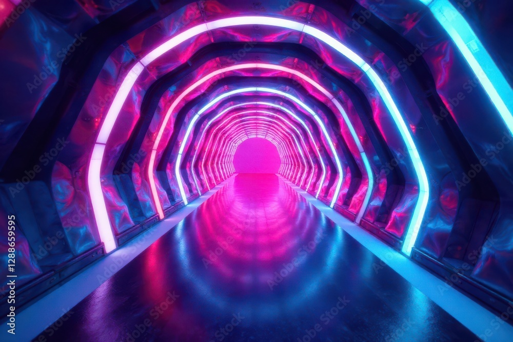 Obraz premium Futuristic Neon Tunnel Vibrant Pink and Blue Illumination Reflecting on Sleek Surface