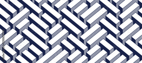 3D labyrinth seamless pattern, vector abstract background of isometric maze wallpaper, geometric blocks creative concept, cubic rebus.